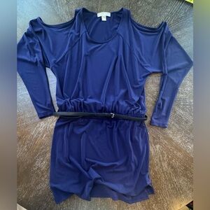 Michael Kors Navy Blue Long Sleeve Belted Tunic Dress